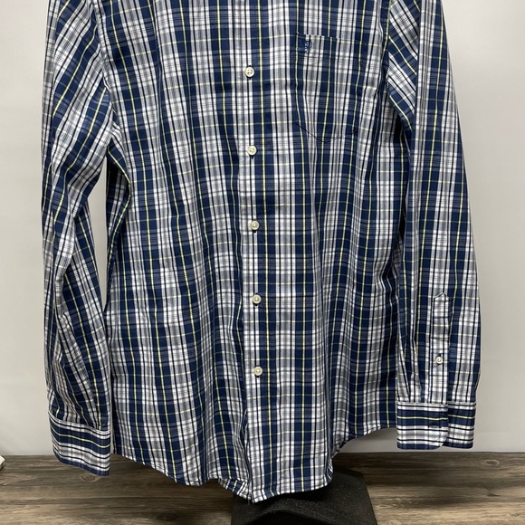 Chaps Men’s Medium Blue White Yellow Plaid Long Sleeve Button Down Stretch Shirt - Picture 10 of 10